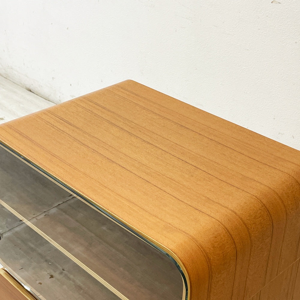モダニカ MODERNICA セルシステム CELL SYSTEM チーク材 ユニット 2段 ガラスドア(棚板付き)＋1ドロワー キャスターベース ミッドセンチュリーモダン 廃番 ●