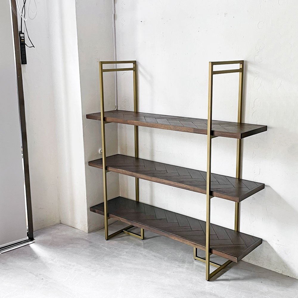 ダッチボーン DUTCH BONE クラスシェルフ Class shelf  ヘリンボーン オープンシェルフ アカシア材 ダークウッド 真鍮 アジャスター付き ビンテージスタイル  オランダ 参考価格￥200.000- ★