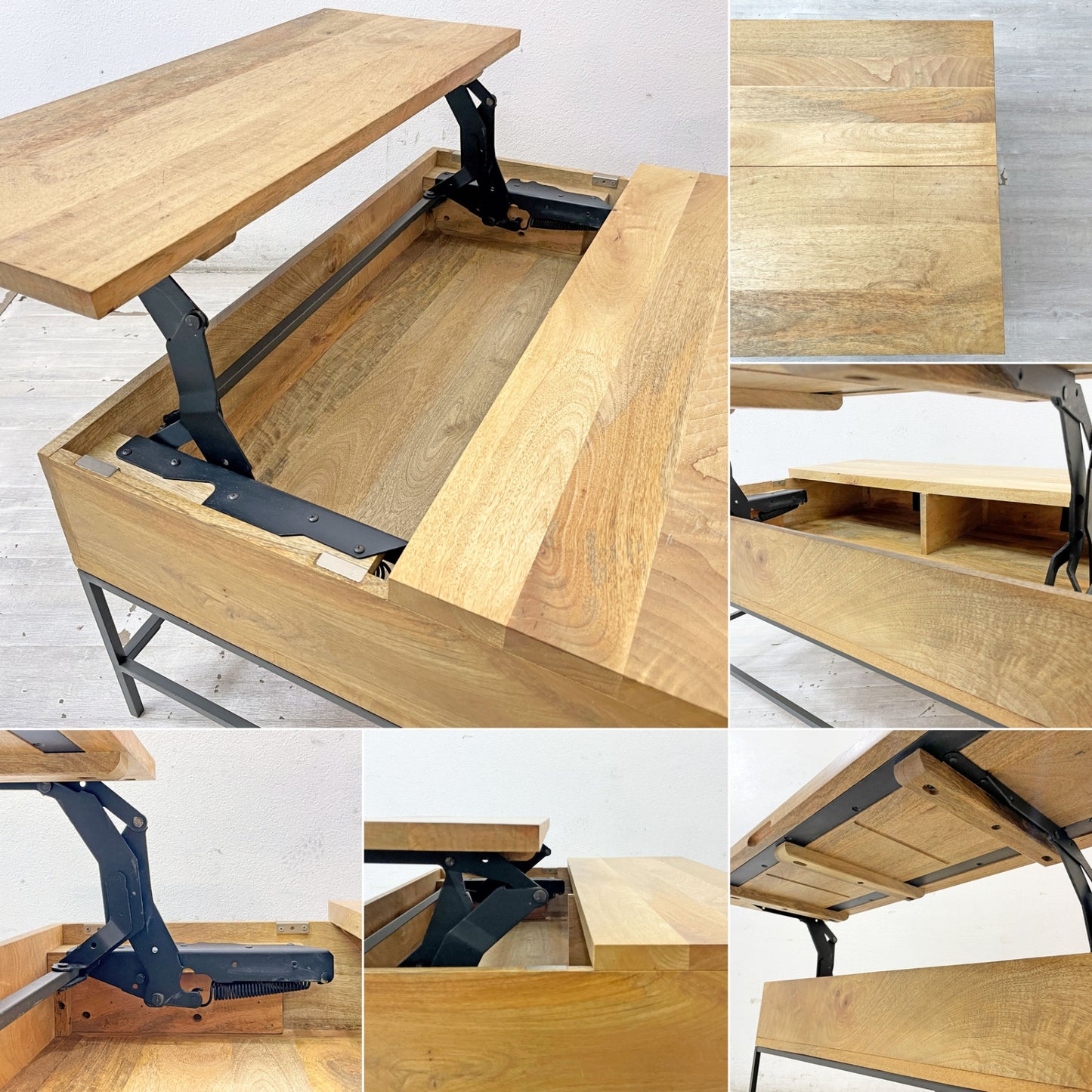 ウエストエルム West Elm コーヒーテーブル Industrial Storage Pop-Up Coffee Table マンゴーウッド インダストリアル ナチュラル ●