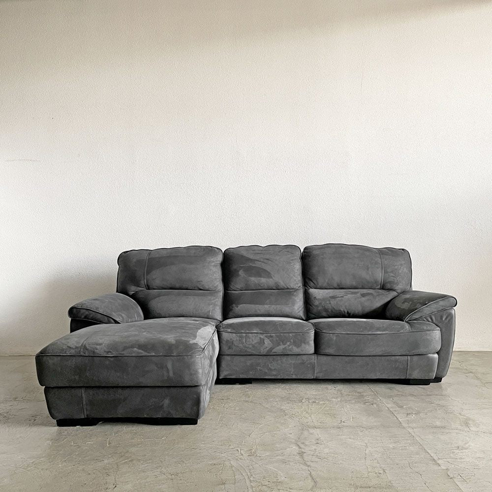 リラックスフォーム RELAX FORM ベレーザ BELLEZZA スモールカウチソファ 右カウチ W240cm レザーテックス チャコールブラック 関家具 カタログ定価￥240,625- 〓