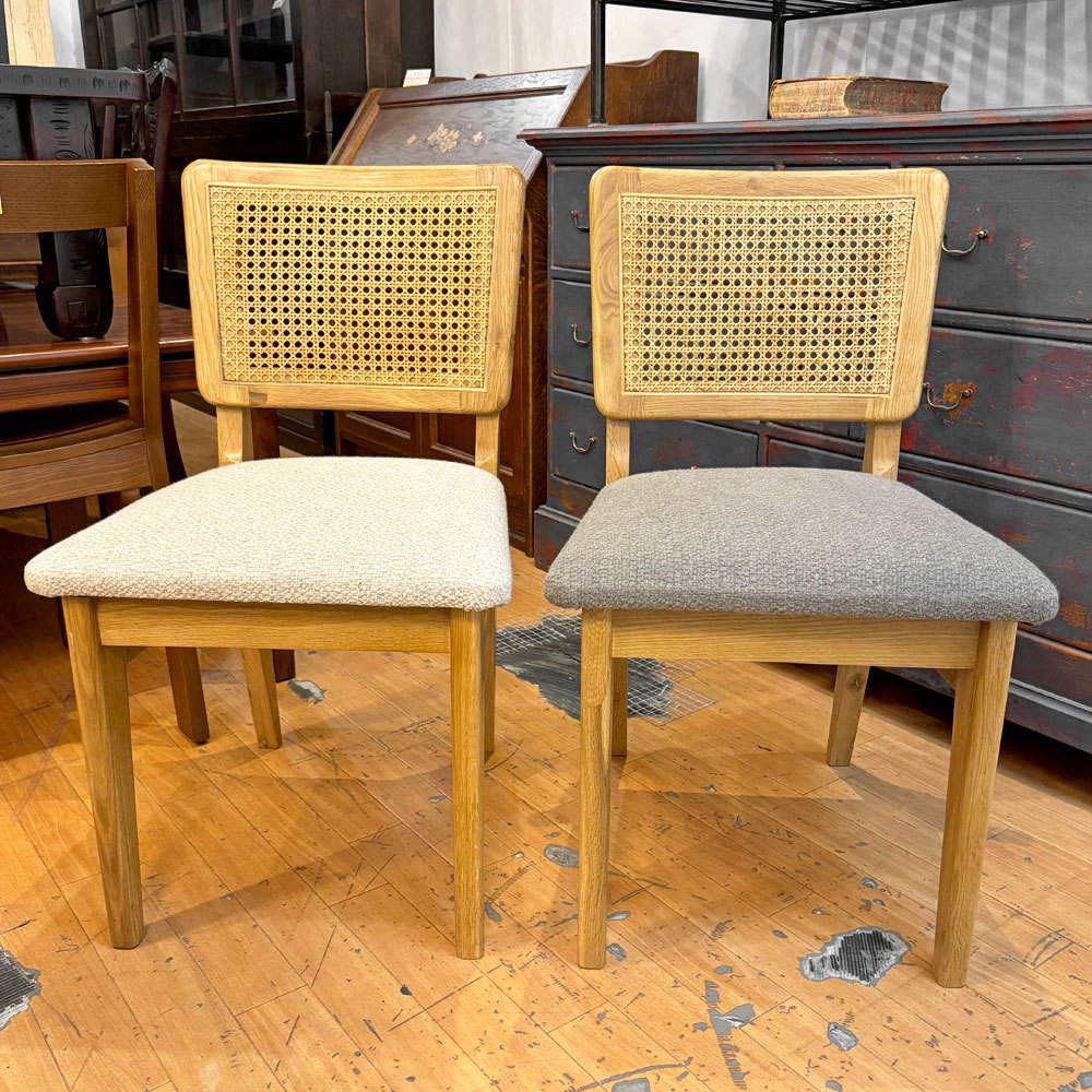クラッシュゲート CRASHGATE ノットアンティークス Knot Antiques ピケ PIKE チェア オーク材 ファブリック座面 ラタン ベージュ ビンテージスタイル ●