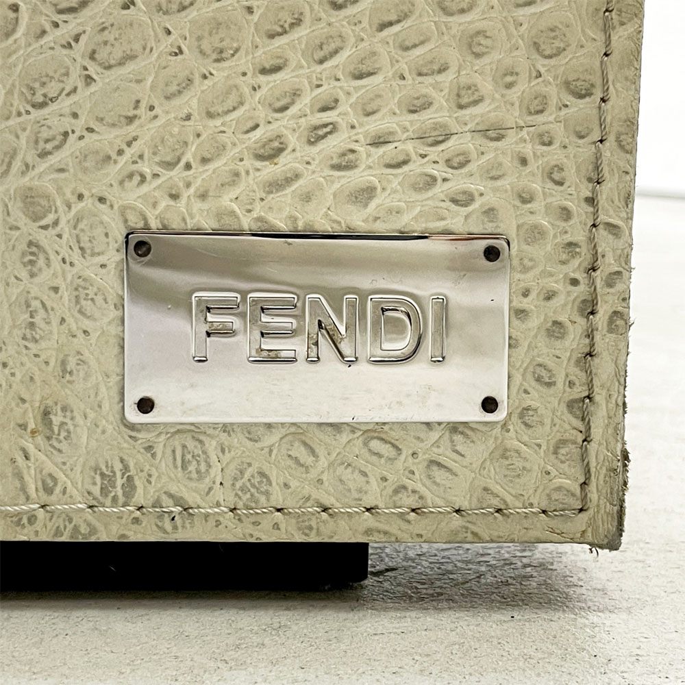 フェンディカーサ FENDI CASA クロコ型押し 牛革 コーヒーテーブル ローテーブル W120cm コの字 高級家具 イタリアモダン ●
