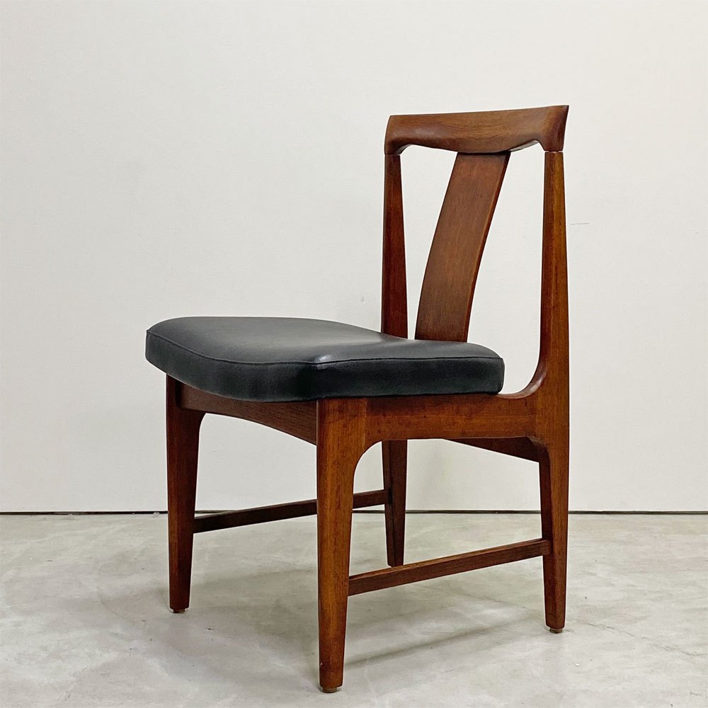 ビンテージ Vintage チーク材 ダイニングチェア サイドチェア PVCレザー ブラック 北欧モダンスタイル B ●