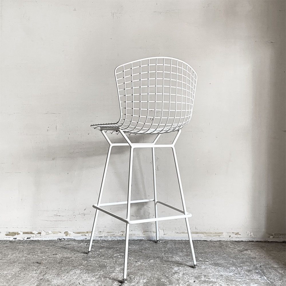 ノル Knoll Counter Height Stool カウンター ハイスツール ワイヤーチェア ホワイト ハリー・ベルトイア ミッドセンチュリー シートパッド付き ビンテージ ■