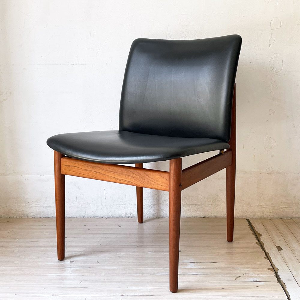 フランス＆サン France&Son 191チェア ダイニングチェア ラウンジチェア チーク材 レザー張り フィンユール Finn Juhl 北欧家具 ビンテージ ★