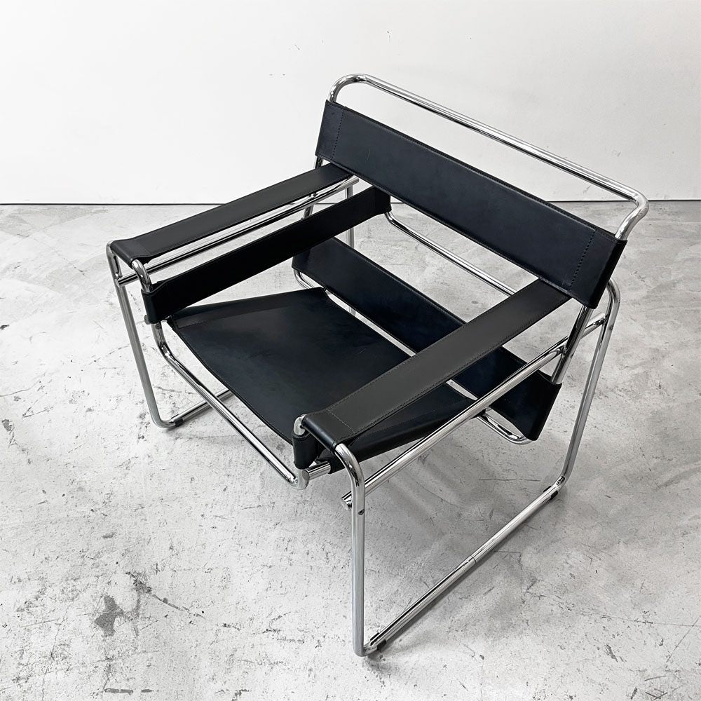 ワシリーチェア Wassily Chair ブラック 本革 マルセルブロイヤー バウハウス 名作家具 モダニズムデザイン リプロダクト品 ●