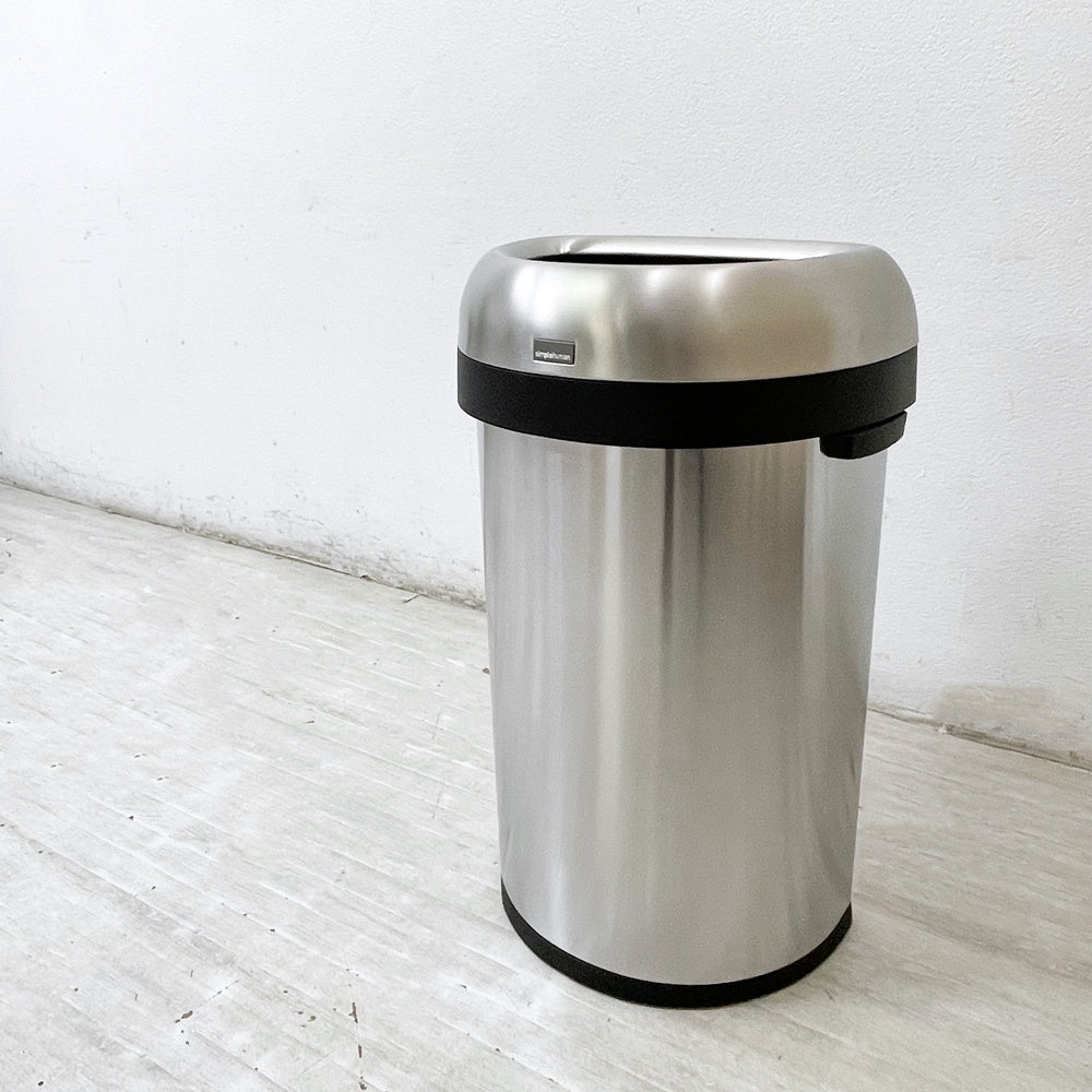 シンプルヒューマン simplehuman セミラウンドオープンカン 60L ゴミ箱 ダストボックス 半円型 ステンレス シンプルモダン 元箱付き ●