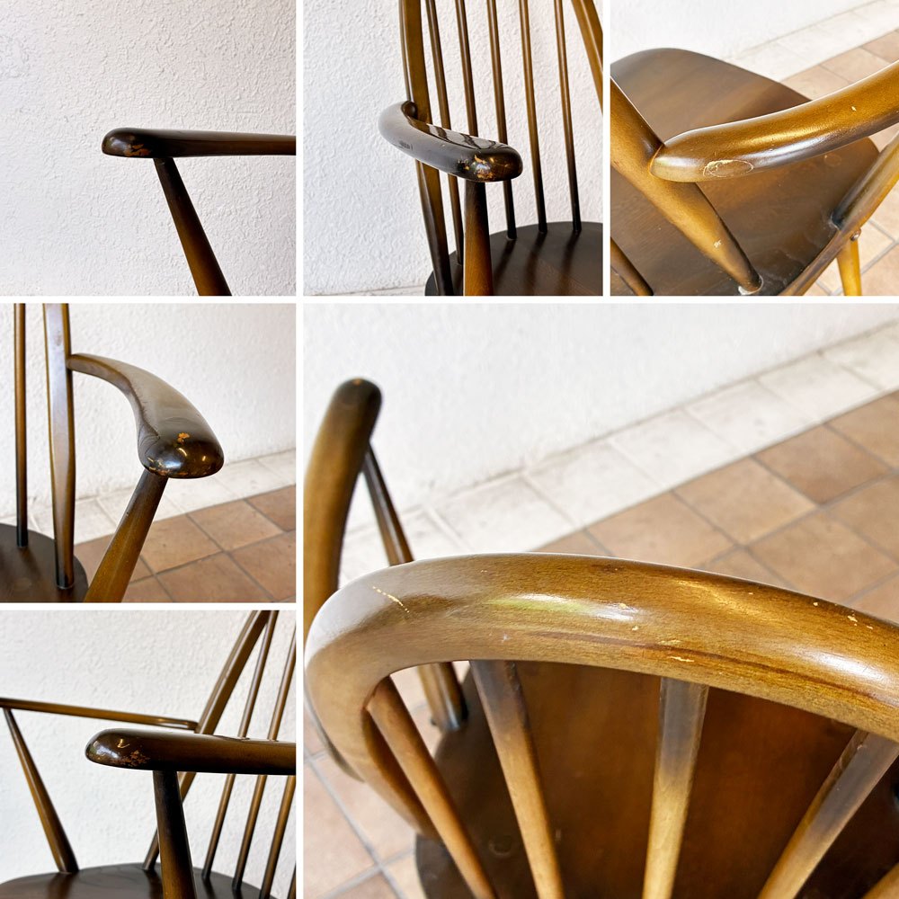 アーコール Ercol クエーカーチェア アームチェア ハイバック オールドコロニアル ブラウン エルム材 × ビーチ材 UKビンテージ 英国家具 ◇