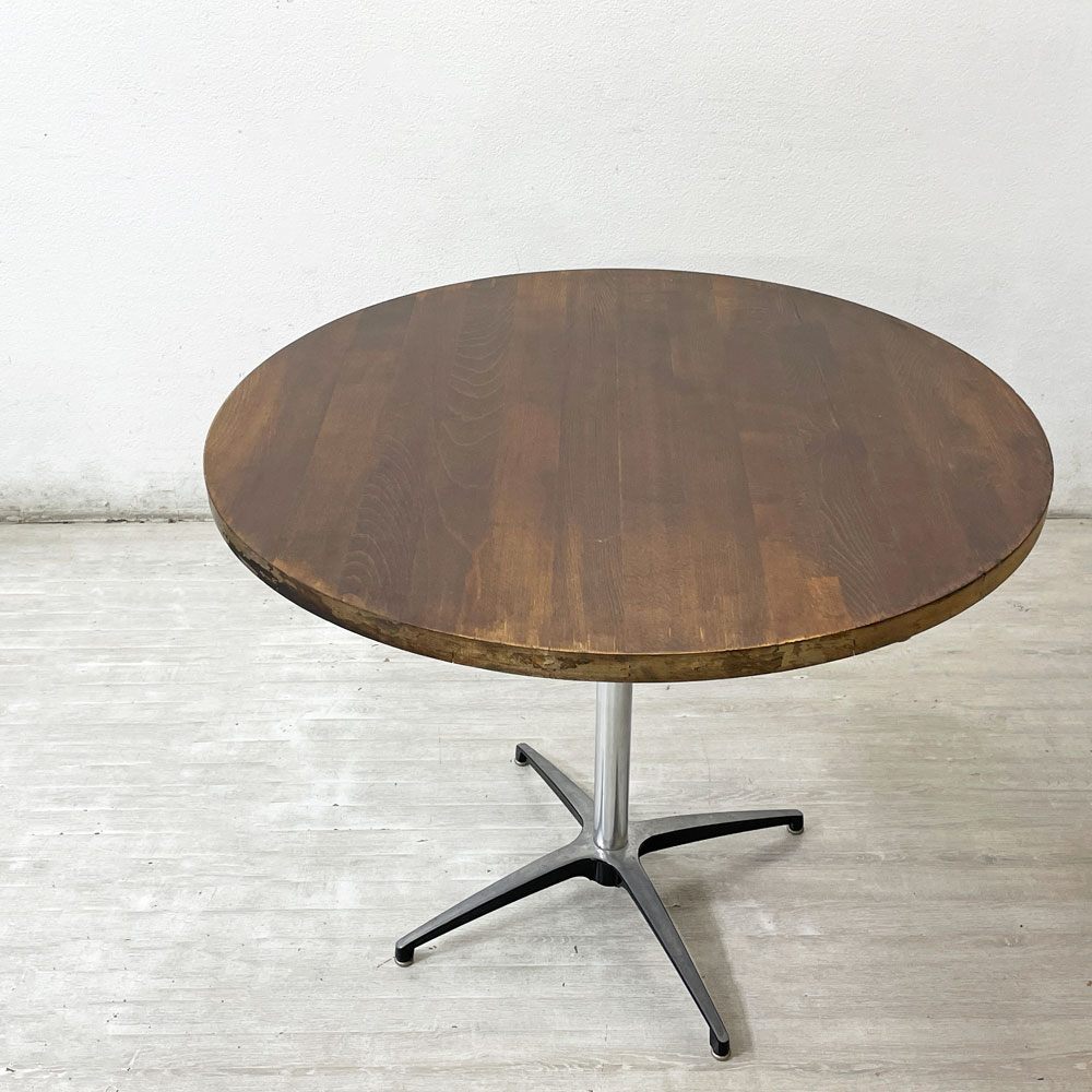 インダストリアルデザイン  Industrial design カフェテーブル ダイニングテーブル ラウンド天板 無垢集成材 Φ90cm ●