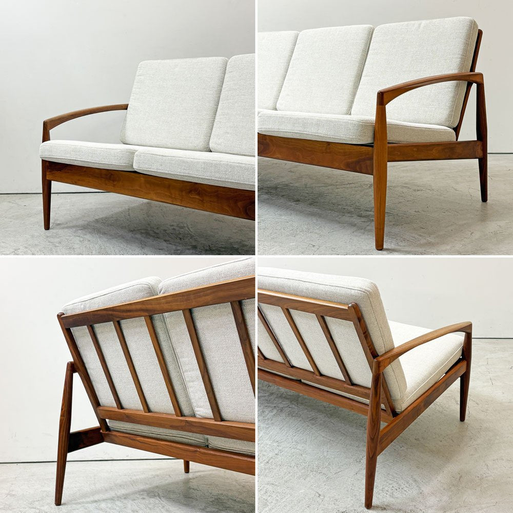 宮崎椅子製作所 ペーパーナイフソファ Paper Knife Sofa 3P 3人掛け ウォールナット材 ホワイト系 ファブリック カイ・クリスチャンセン ●