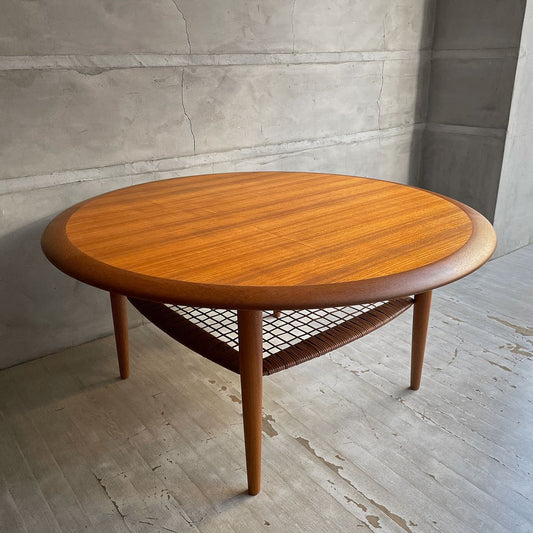 CFC Silkeborg シケルボー  ラウンド コーヒーテーブル センターテーブル チーク材×ラタン ヨハネスアンダーセン デンマーク 北欧ビンテージ 希少 ♪