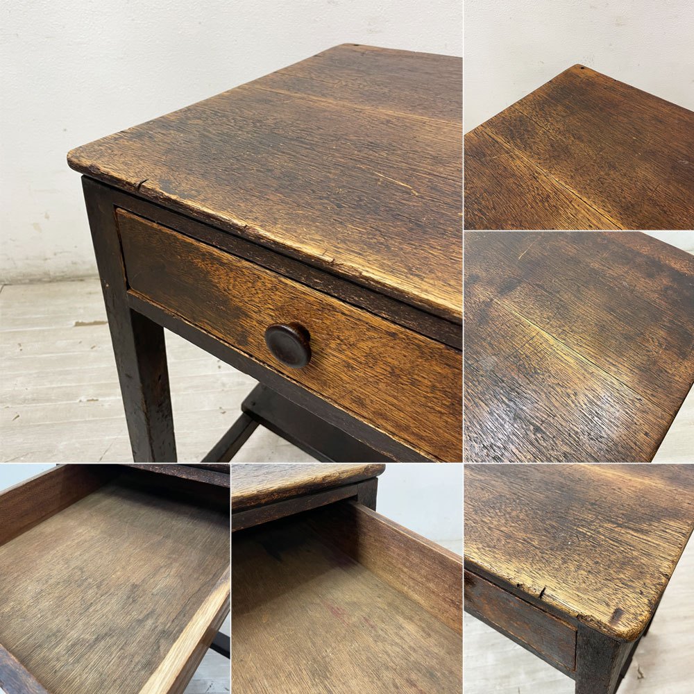 ジャパンビンテージ Japan Vintage 古い木味のデスク 抽斗2杯 レトロ家具 W90cm ●