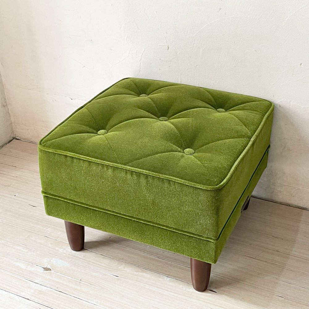 カリモク60 オットマン スツール モケットグリーン Kチェア ロビーチェア ミッドセンチュリー レトロモダン 定価￥34,980- ★