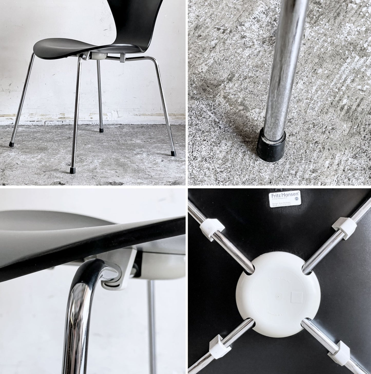 フリッツハンセン Fritz Hansen セブンチェア ブラックラッカー リペイント アルネ・ヤコブセン スタッキングチェア デンマーク 1997年製 B ■