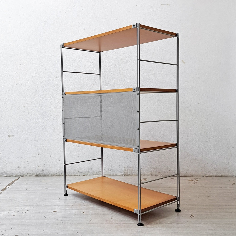 無印良品 MUJI ステンレスユニットシェルフ ワイド メープル材 棚板4枚 バックパネル付 W84.5 x H120cm シンプルナチュラル A ●