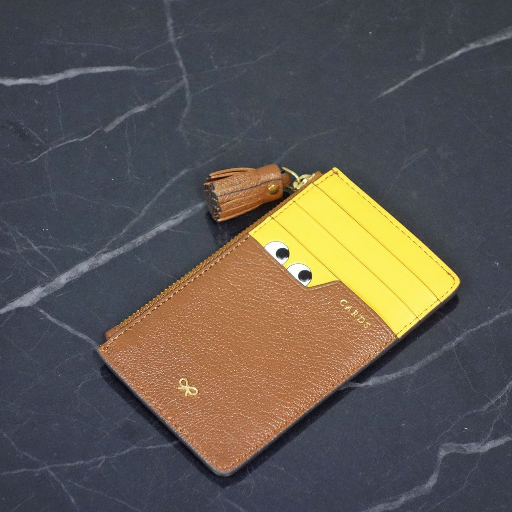 アニヤハインドマーチ ANYA HINDMARCH Peeping Eyes ジップ カードケース パスケース ゴートレザー ◎