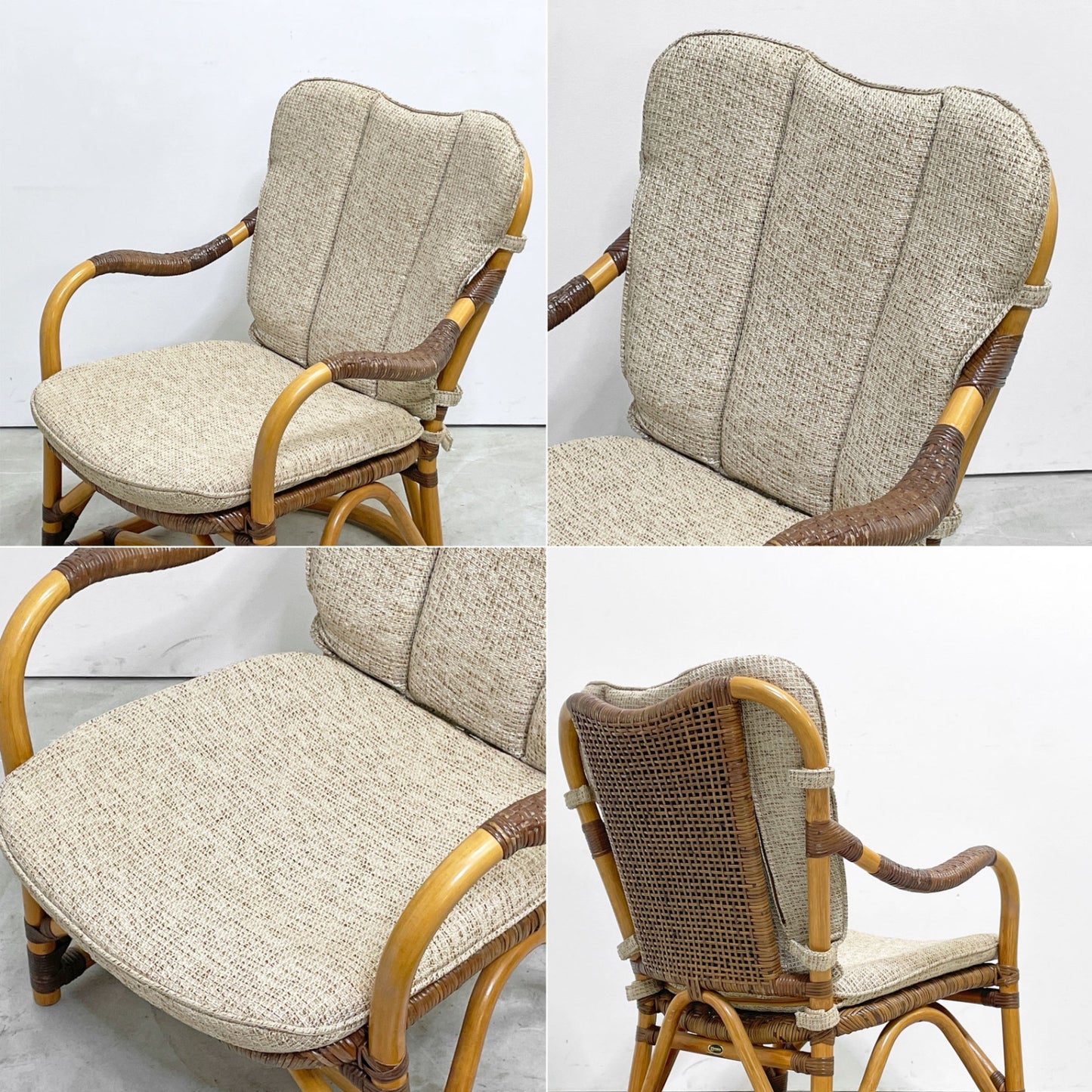 カザマ KAZAMA ルロット アームチェア Lurot Arm Chair ラタン 籐家具 ベージュ系 クッション付き インドネシア 定価￥48,800- C ●