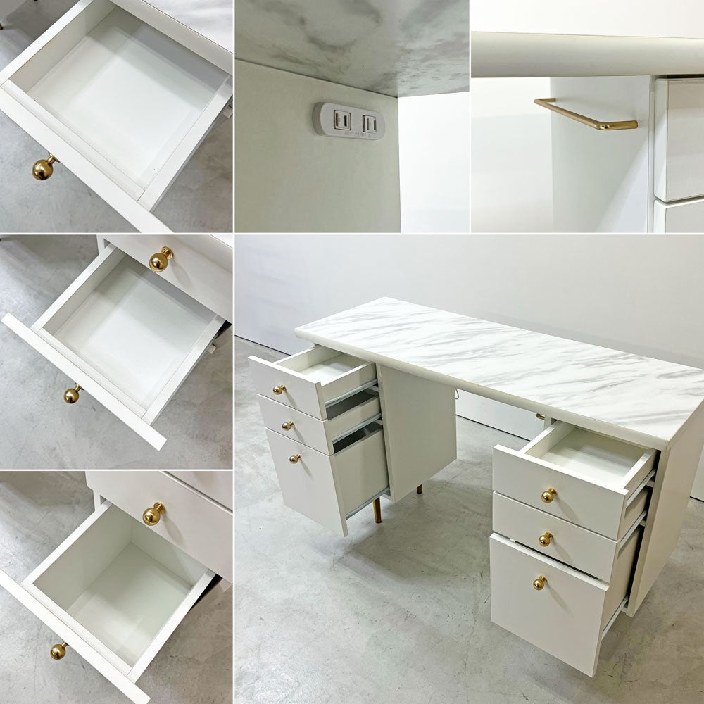 フランフラン Francfranc エルドラド ELDORADOコスメデスク ドレッサー w115cm 6ドロワー メラミン天板 大理石柄 ●