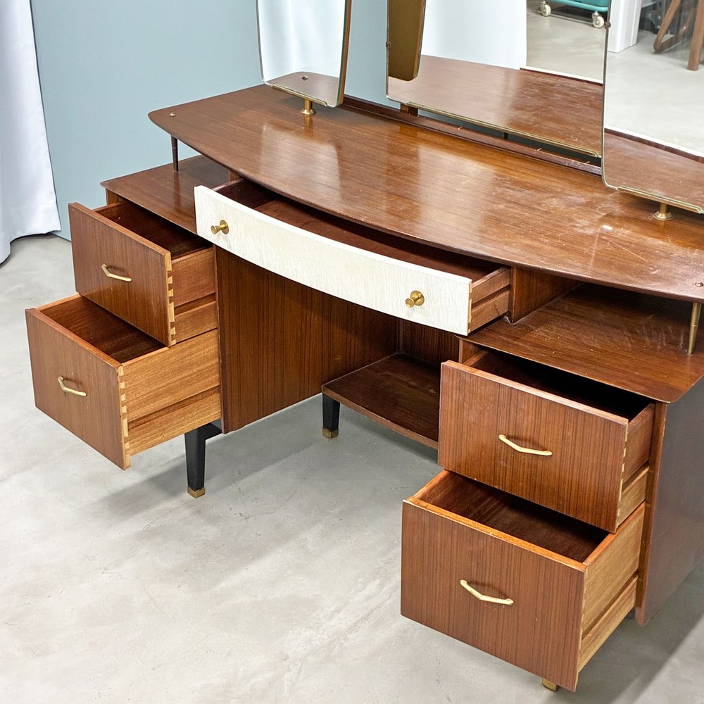 ライムライトファニチャー Limelight furniture ドレッサー ドレッシングテーブル UKビンテージ ミッドセンチュリー ３面鏡 ゴールド装飾 メラミン ◎
