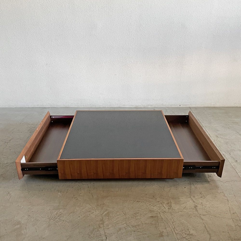 アクタス ACTUS フィーノ FINO CENTER TABLE センターテーブル ローテーブル スクエア W110cm ガラス×ウォールナット材 抽斗付 参考価格￥149,000- 廃番 〓