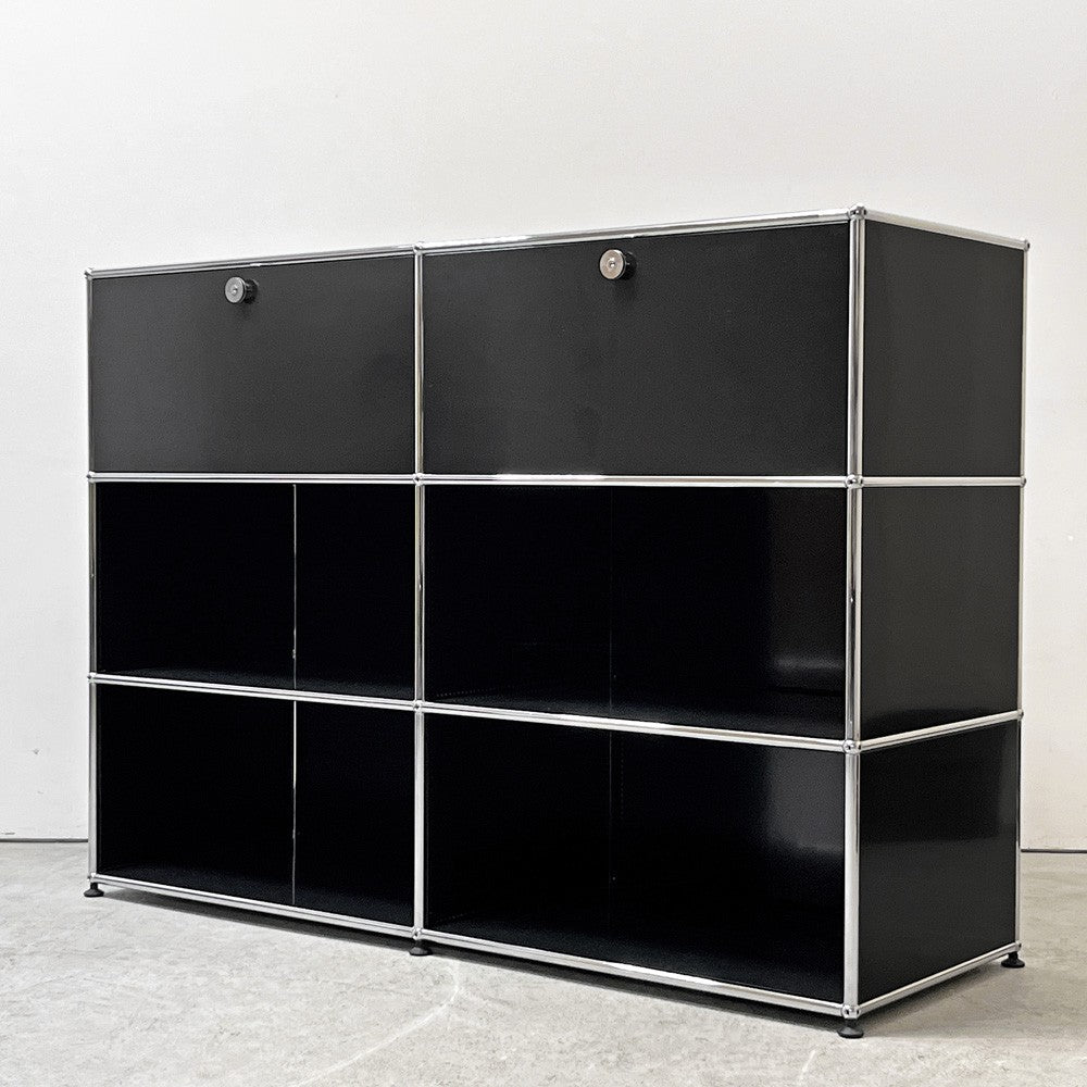 ユーエスエムハラー USMハラー USM Haller キャビネット オープンシェルフ 2列3段 ドロップダウンドア 鍵付き グラファイトブラック モダンデザイン スイス ●