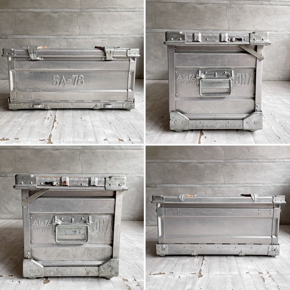 アルファ ALFA社製 ビンテージ フォールディングコンテナ ユーゴスラビア軍 折畳み アルミコンテナ ツールボックス トランスポートコンテナ ミリタリー 1979年製 ♪