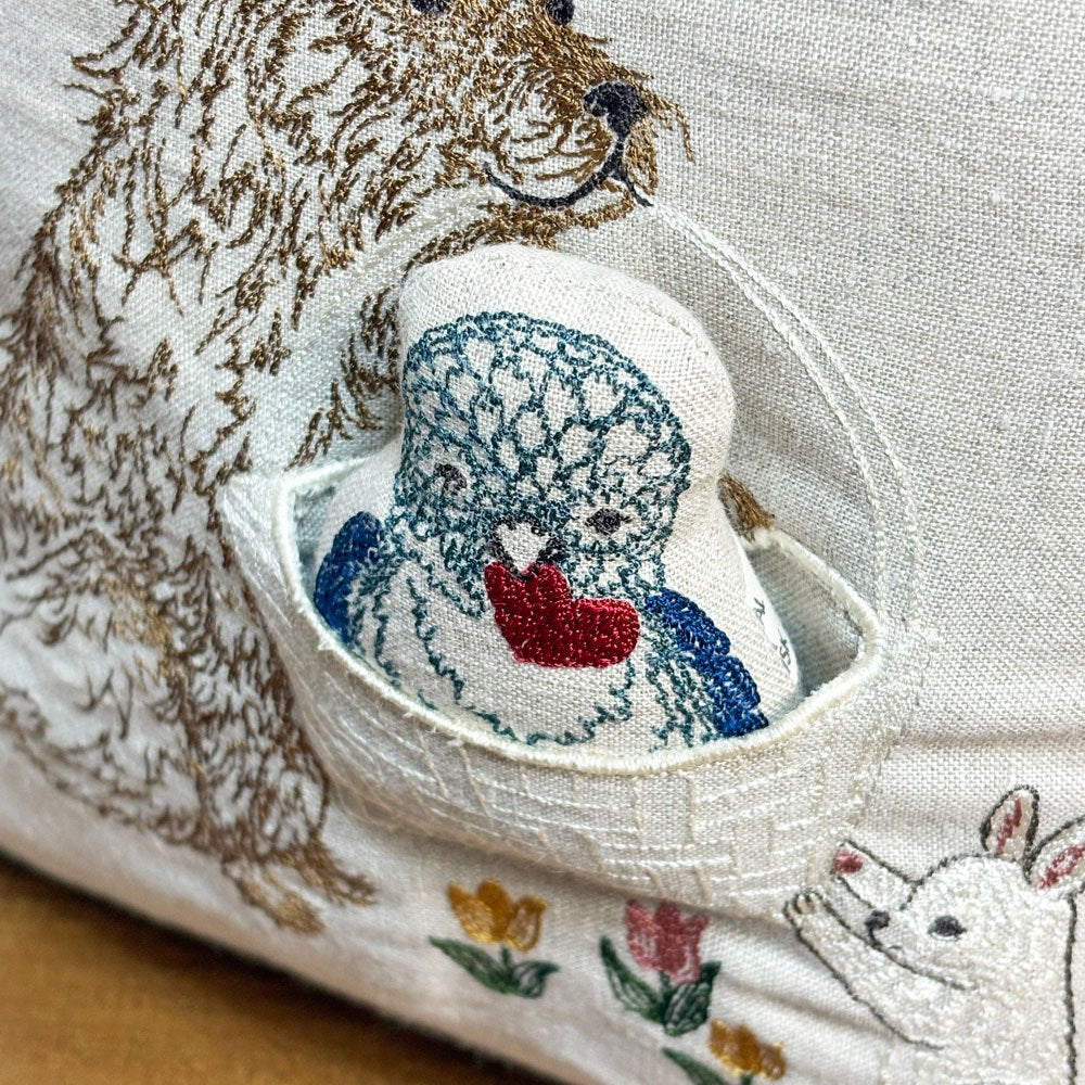 コーラルアンドタスク Coral & Tusk パピーラブポケットピロー Puppy Love Pocket Pillow クッション 30×30cm リネン カバーリング 刺繍 ●