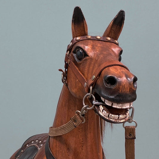 ビンテージ ロッキングホース 無垢材×レザー 木馬 ソリッドウッド クラフト 店舗什器 ◎