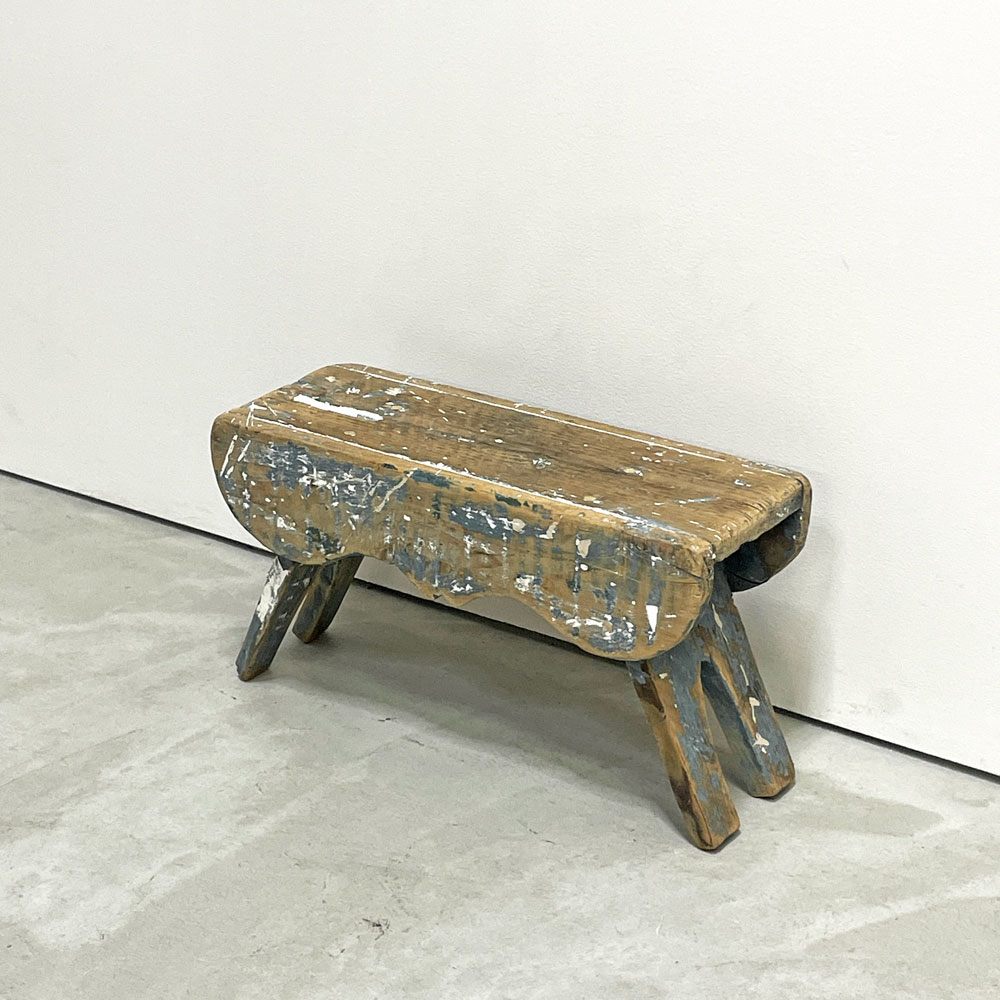 UKビンテージ UK Vintage ミルキングスツール ウッドスツール パイン材 ペインテッド ブルー シャビーシック ●