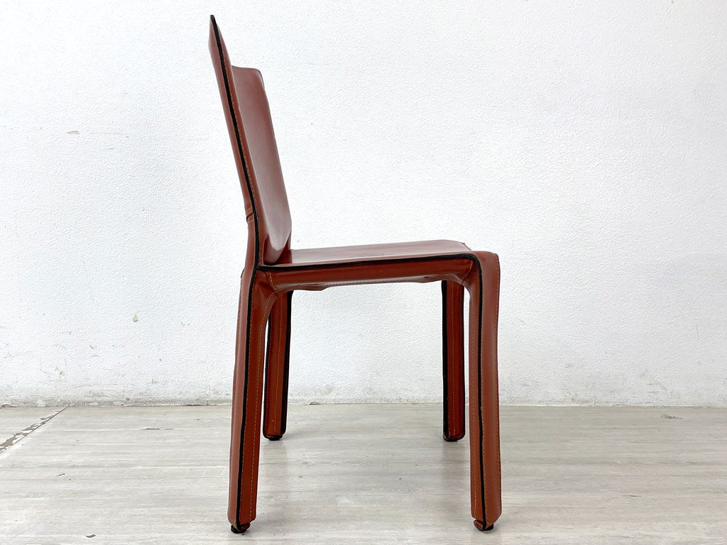 カッシーナ Cassina キャブチェア 412 CAB CHAIR アームレス 最高級本革 赤茶 マリオ・ベリーニ MoMA 永久展示品 イタリアモダン 定価264,000円 ●