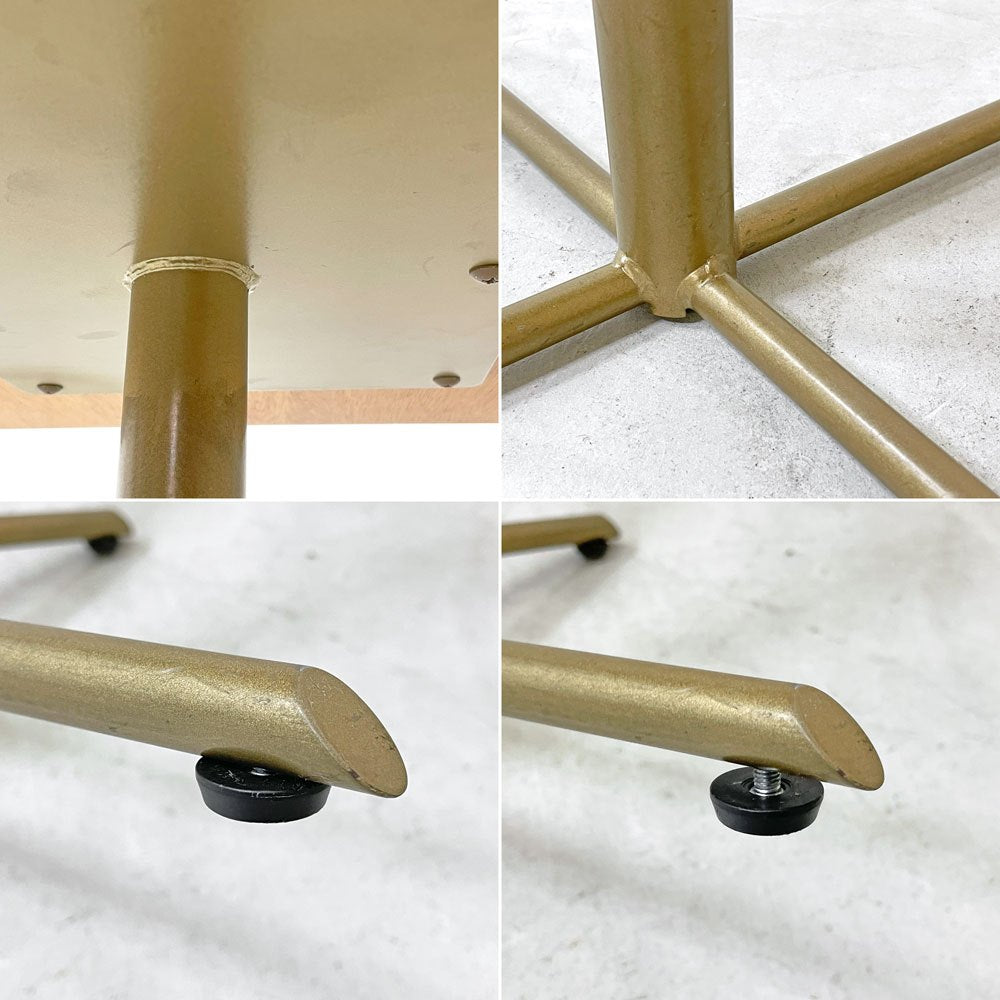 カフェテーブル スクエア 節入り杉天板 スチール脚 ゴールド W60 H73cm ナチュラルモダン ●