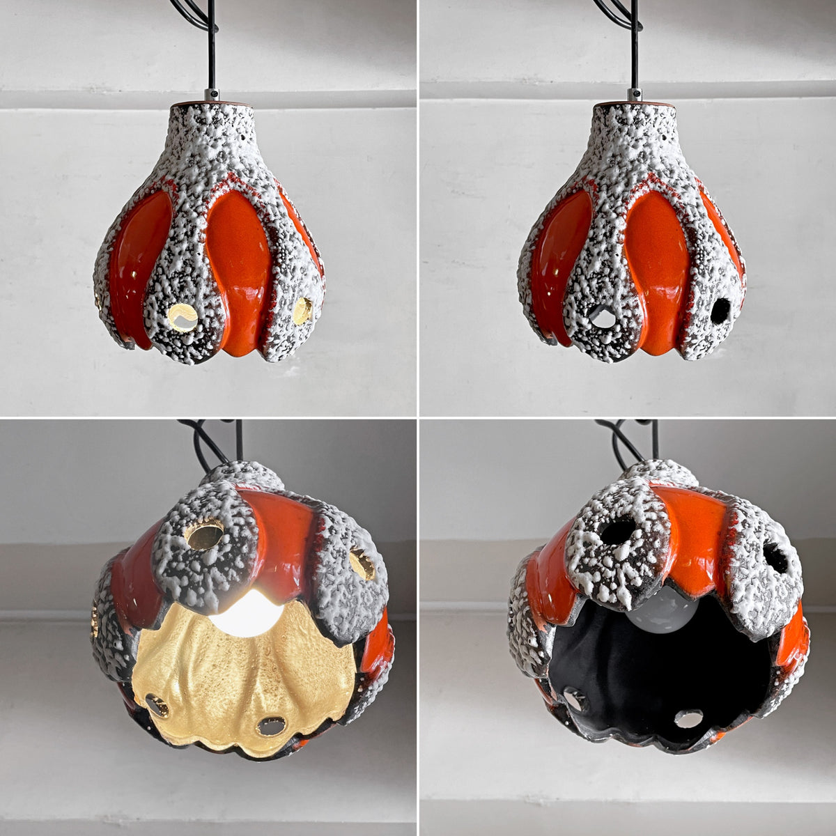 ファットラヴァ Fat lava ペンダントランプ ペンダントライト 陶製シェード セラミック 照明 Φ19cm 西ドイツ ビンテージ 希少 ■
