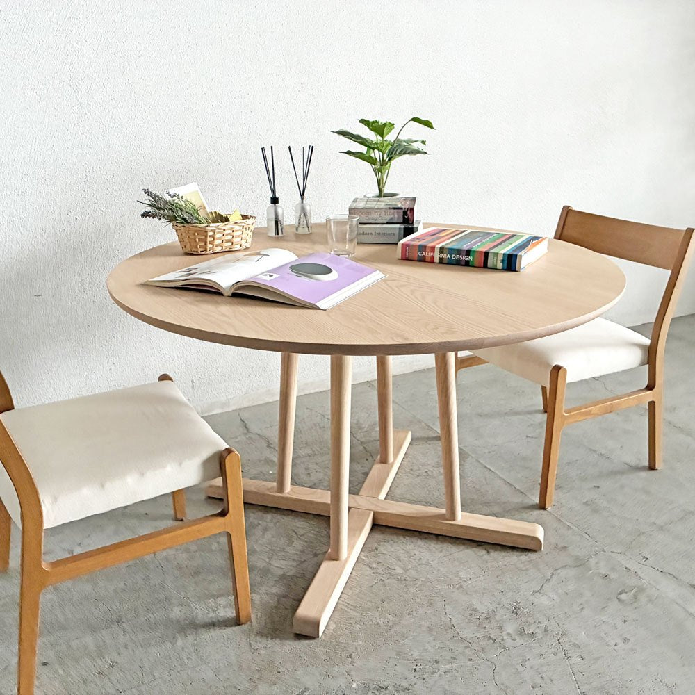 アクタス ACTUS タイム THYME ダイニングテーブル ラウンド W120cm オーク無垢材 ウレタン塗装 ミルク ナチュラル 定価￥149,600- 〓