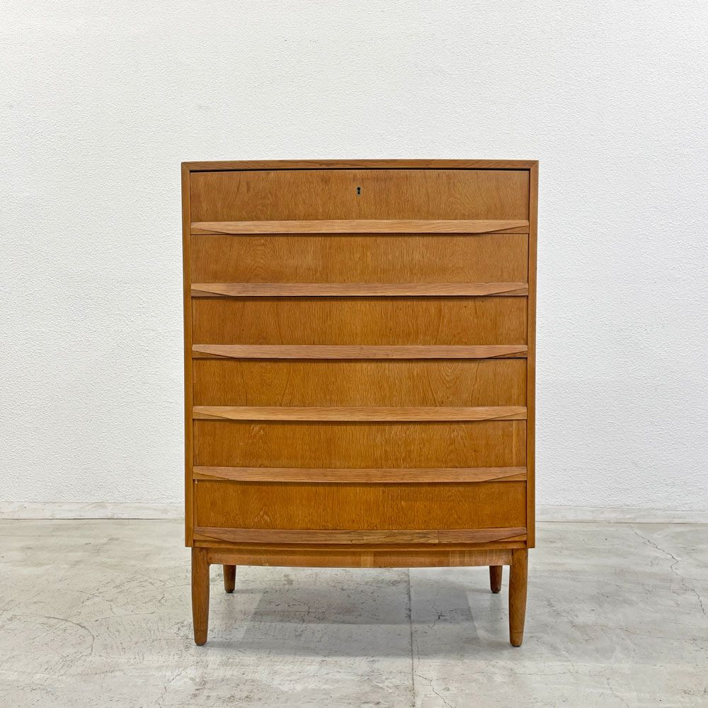 エイチ・シー・モブラー H.C.Mobler オーク材 6段チェスト 鍵無し Oak wood six-drawer chest 抽斗6杯 ナチュラル デンマークビンテージ〓