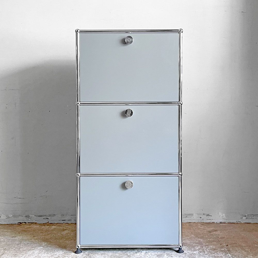 ユーエスエムハラー USM Haller モジュラーファニチャー ハラーシステム キャビネット シェルフ 1列3段 ドロップダウンドア×3 ミッドグレー×ジェンシャンブルー×アントラサイト スイス ■