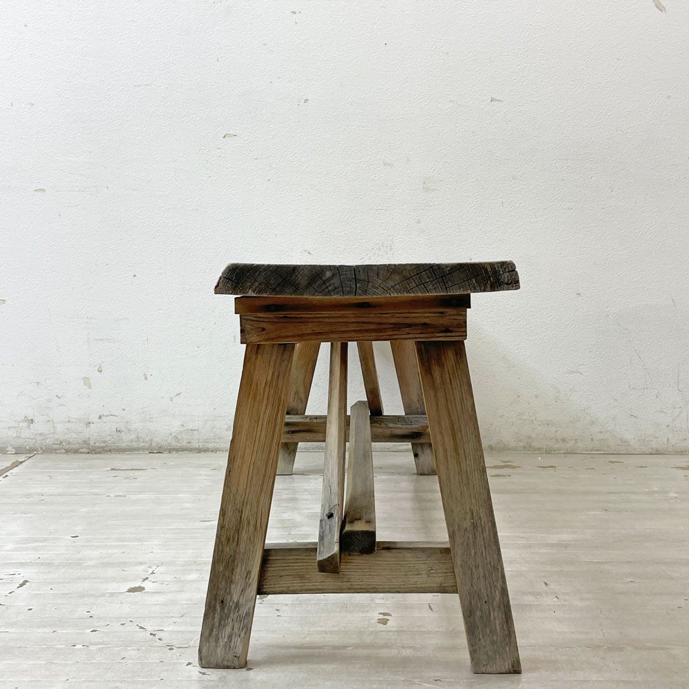 ビンテージ Vintage 古い木味の木製ベンチ 杉古材 無垢材 古家具 W159cm ●