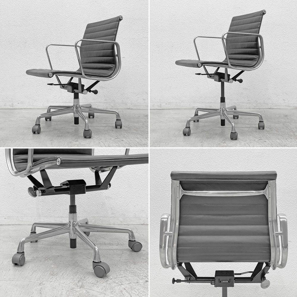 ハーマンミラー Herman Miller イームズアルミナムグループチェア マネージメントチェア アルミバフベース ガス圧昇降仕様 5本脚 キャスタータイプ 本革 イームズ 〓
