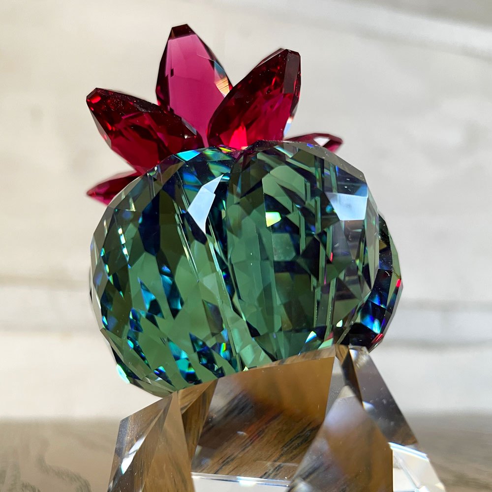 スワロフスキー SWAROVSKI クリスタルフラワーズ Crystal Flowers サボテン ボルドー 花 クリスタルガラス H8.6cm オブジェ アート ♪