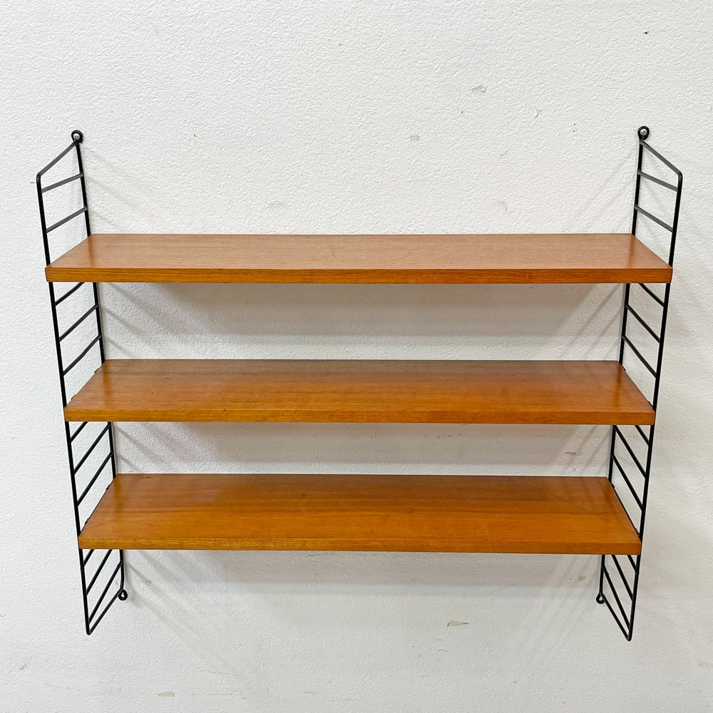 ストリングファニチャー StringFurniture ビンテージ ストリングシステムベーシック system BASIC ウォールシェルフ 3段 チーク材 ブラックフレーム ニルス・ストリニング 北欧 ●