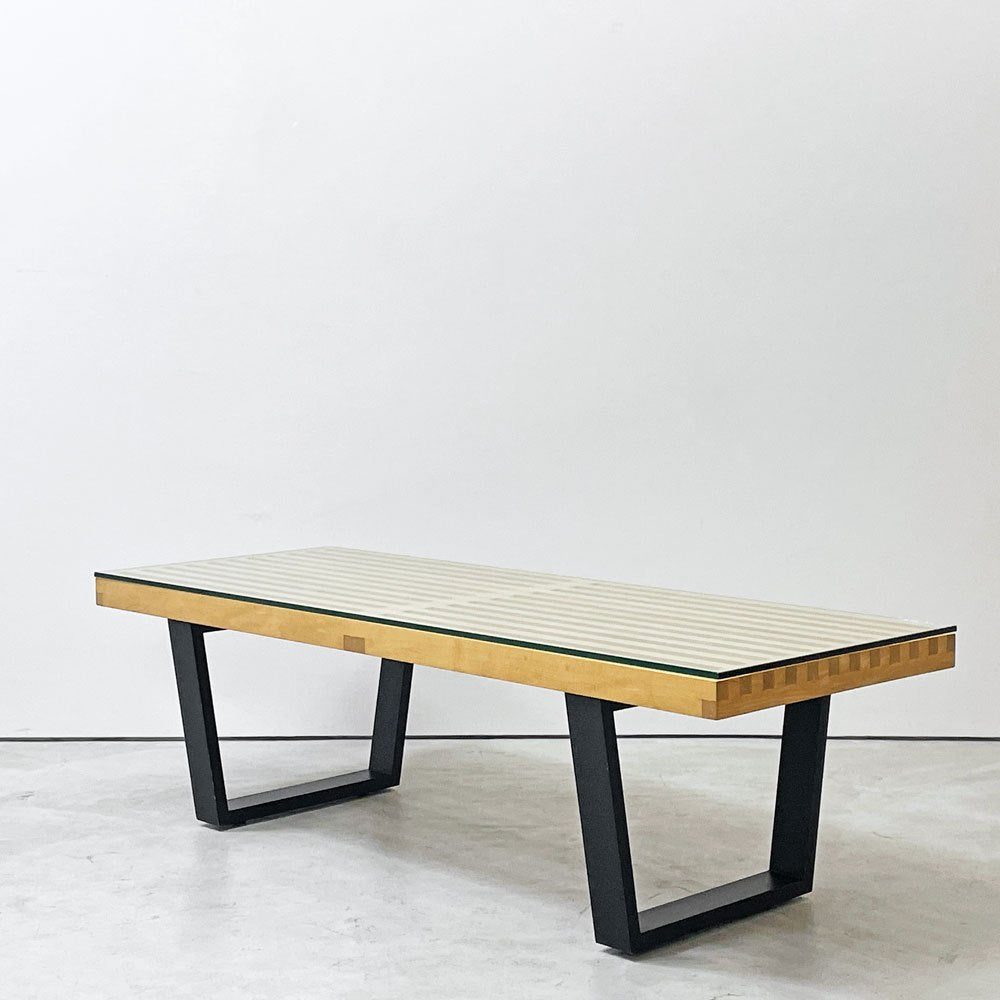 ハーマンミラー Herman Miller プラットフォームベンチ Platform Bench ネルソンベンチ コーヒーテーブル ローテーブル ガラス天板 メープル ウッドベース W122cm ジョージネルソン George Nelson ミッドセンチュリー ●