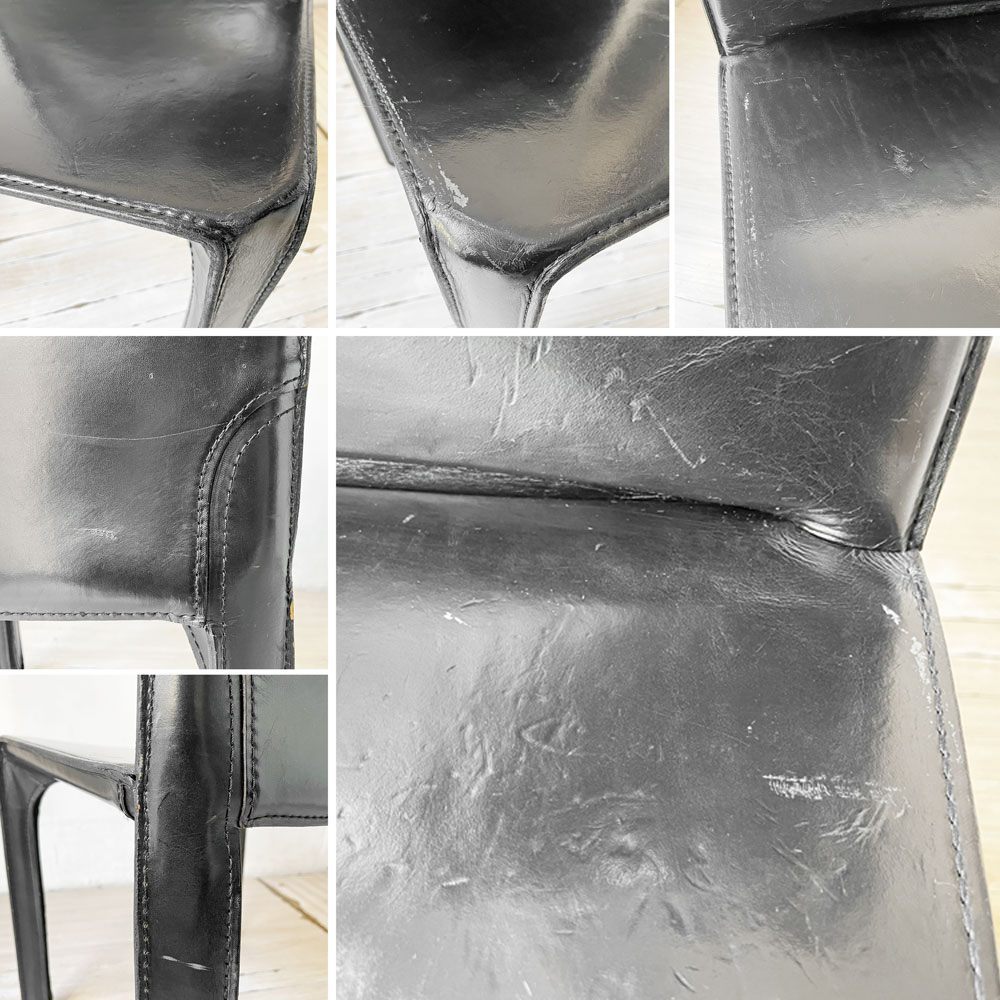 カッシーナ Cassina キャブチェア 412 CAB CHAIR アームレス 本革 ブラック マリオ・ベリーニ MoMA イタリアンモダン 定価￥308,000- ★
