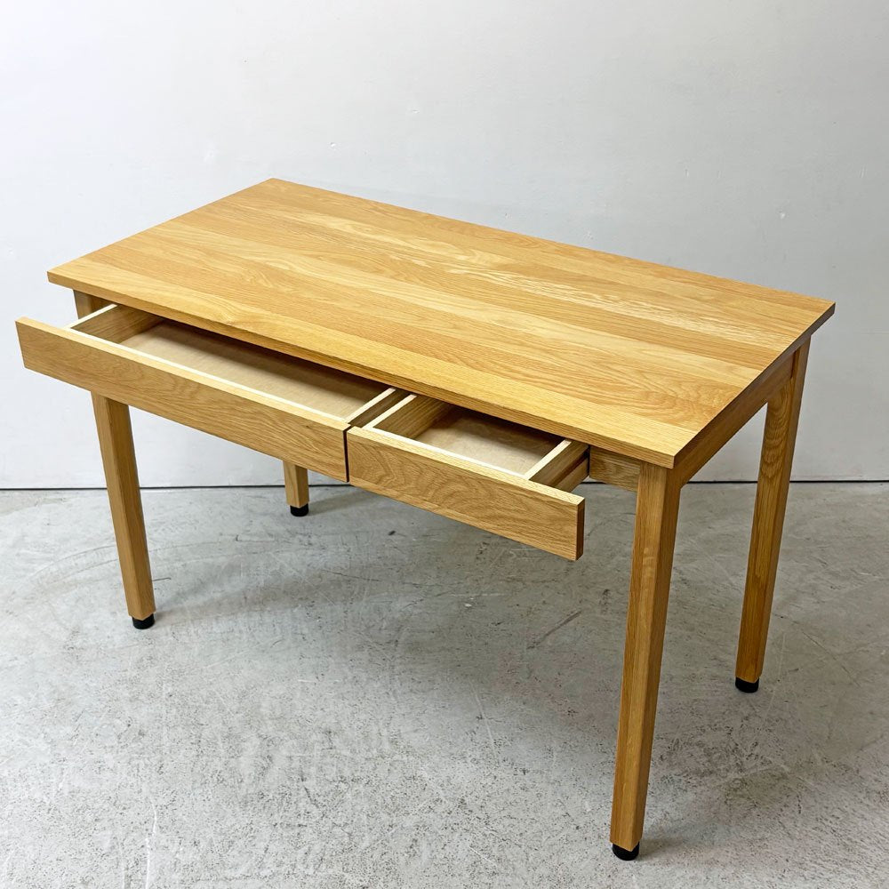 無印良品 MUJI オーク無垢材 パーソナルデスク 学習机 2ドロワー 引出し付き ナチュラルスタイル W110cm ●