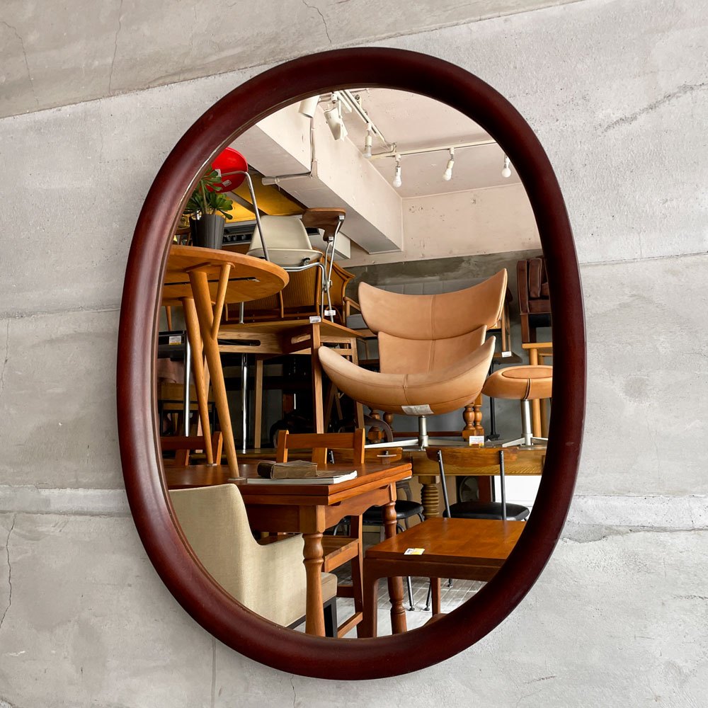 秋田木工 Akimoku 曲木鏡 オーバル ウォールミラー 壁掛け鏡 小判型 特大 ブナ材 柳宗理 古代色 ビンテージ ♪