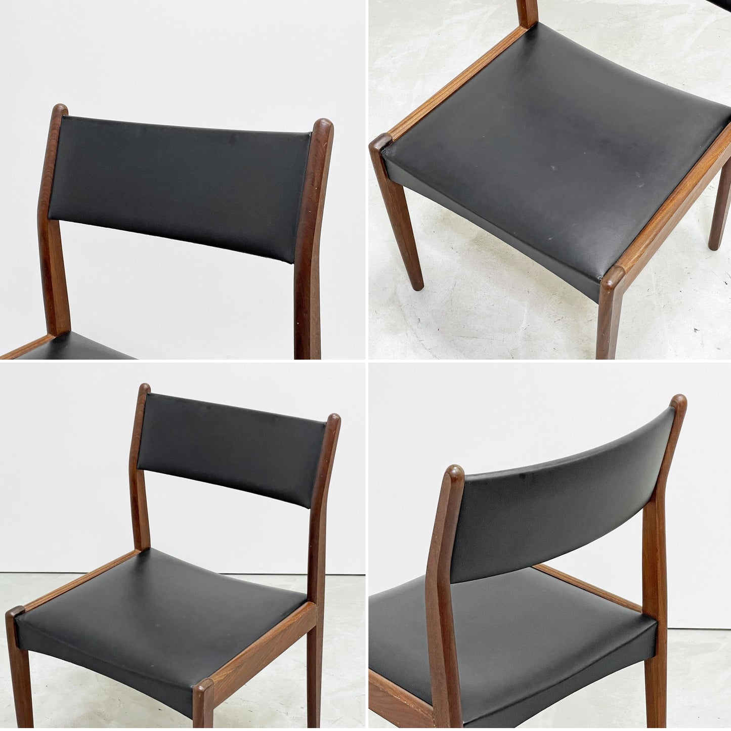 デンマークビンテージ Danish Vintage チーク材 ダイニングチェア PVCレザー ブラック 北欧家具 ●