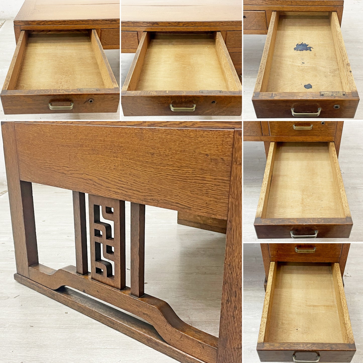 ジャパンビンテージ Japan Vintage 文机 座卓 ローテーブル 木製 抽斗5杯 古家具 ●