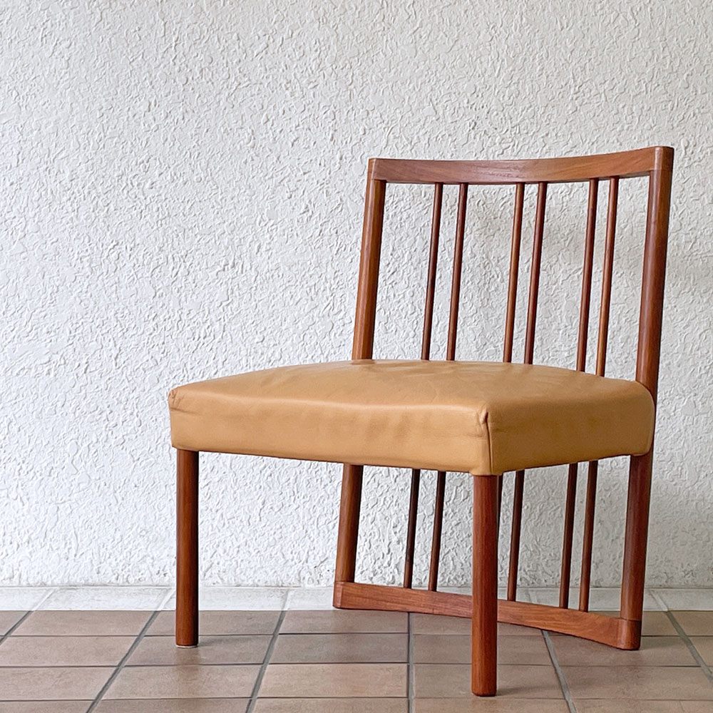 BC工房 チーク無垢材 ダイニングチェア 本革 ローチェア ラウンジチェア 幅58cm 国産クラフト家具 ナチュラルモダン ◇