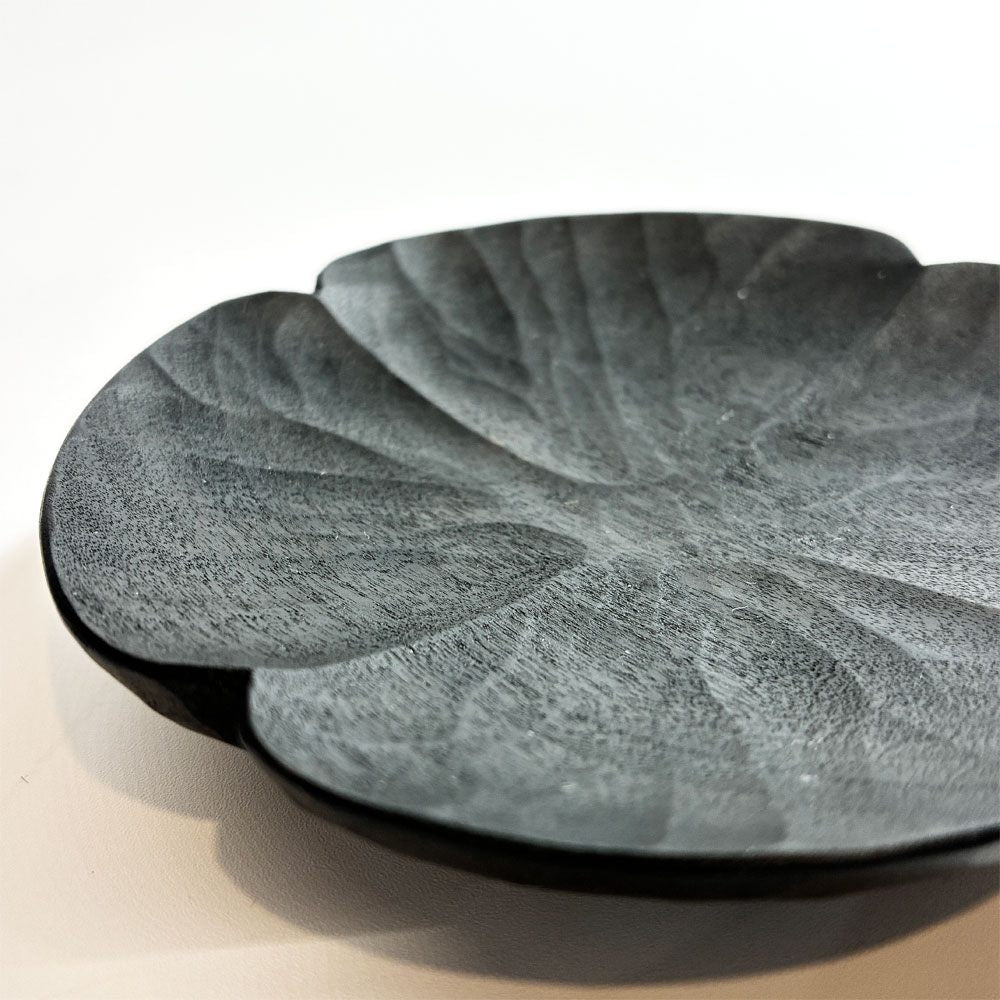 湯浅ロベルト淳 よつば豆皿 小皿 黒 Φ9㎝ 木工作家 現代作家 ★