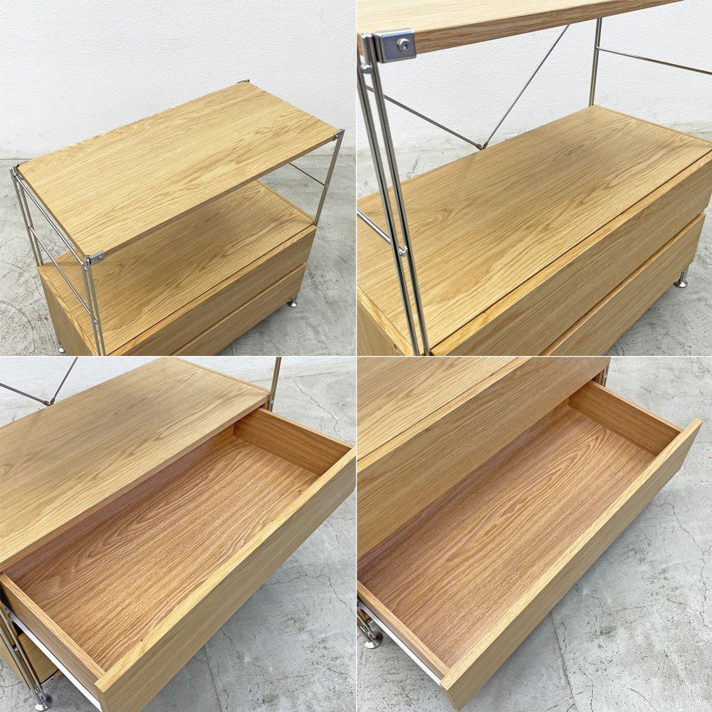 無印良品 MUJI ステンレスユニットシェルフ オープンシェルフ オーク材 抽斗2杯ボックス付 シンプルデザイン 定価約48,650円 〓