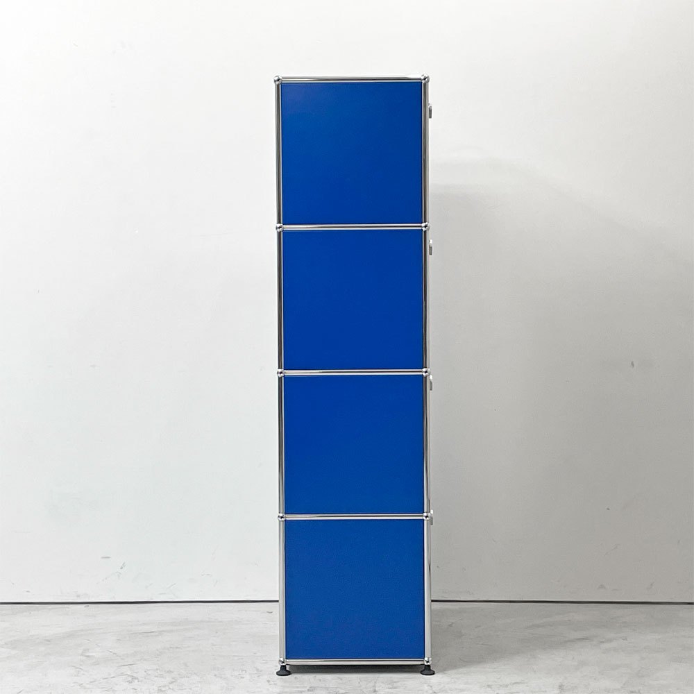 ユーエスエムハラー USM Haller モジュラーファニチャー Modular Furniture 1列4段 ドロップダウン扉 ミッドグレー × ジェンシャンブルー × ビーレッド × アントラサイト スイス ●