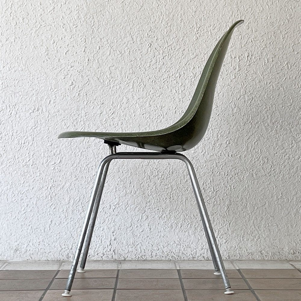 ハーマンミラー Herman Miller サイドシェルチェア ダイニングチェア 2nd FRP Hベース オリーブグリーンダーク イームズ ミッドセンチュリー ビンテージ 希少 A ◇